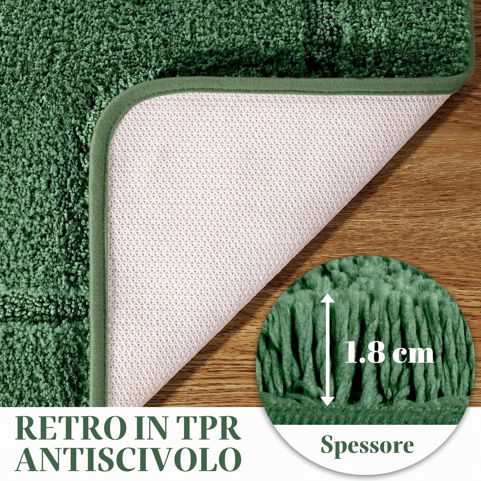 SOANNY Tappeto da Bagno 60x150 cm, Microfibra a Pelo Alto, Antiscivolo e Lavabile, Assorbente, Perfetto per Bagno e WC, Verde Bosco