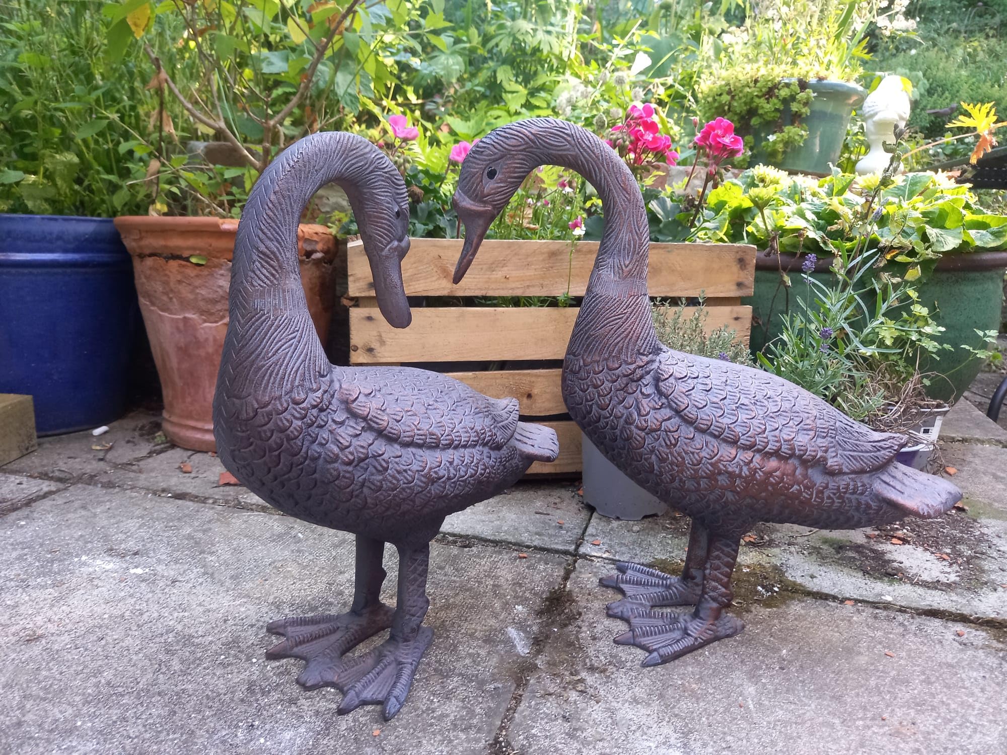 Rackhams Bronze Pair Of Geese Garden Sculpture Ornaments - Cast Aluminium - 1