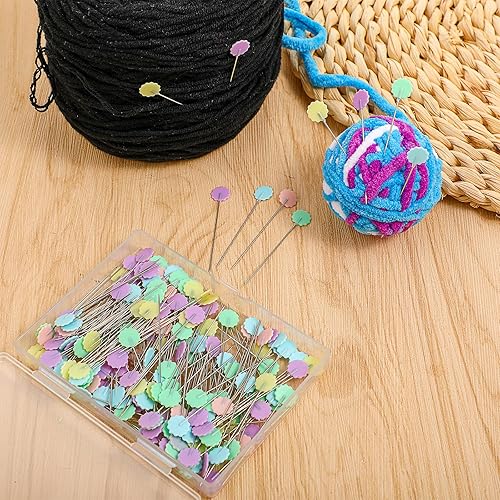 Miniatura 8 de 200 alfileres rectos para coser con cabezas de flores de colores, alfileres de cabeza recta, alfileres de cabeza plana, nociones de costura para