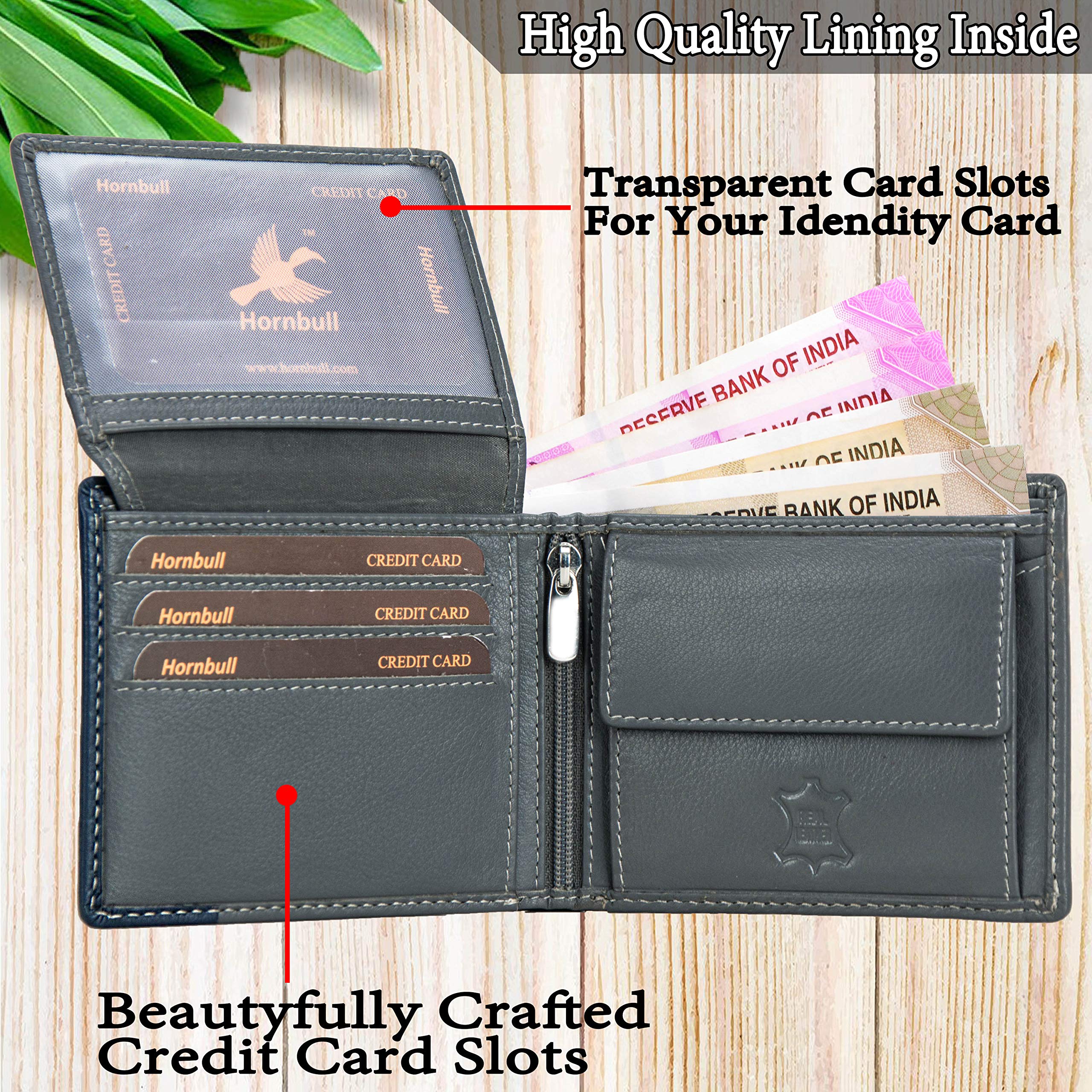 HORNBULL Taylor Grey RFID Blocking Leather Wallet for Men | Wallets Men - Image 4 thumbnail