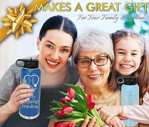 Miniatura 7 de Polar Camel - Botellas de agua personalizadas con tapa abatible y pajilla, termo deportivo personalizado de acero inoxidable con monograma