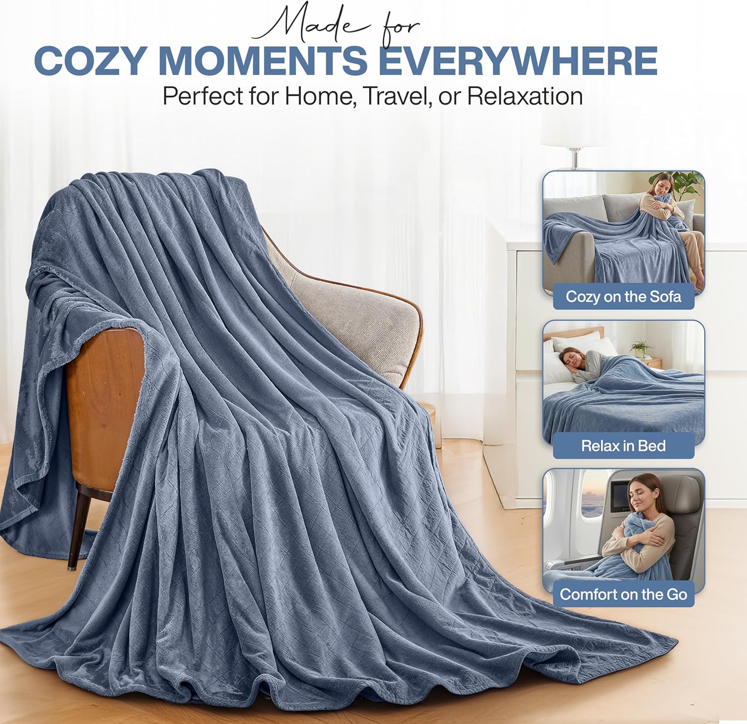 Soft Fleece Throw Blanket 39x59in - Cozy Lightweight Blanket for Bed, Sofa & Travel - Warm Plush Decorative Blue Throw for Home and Livingroom - Image 3