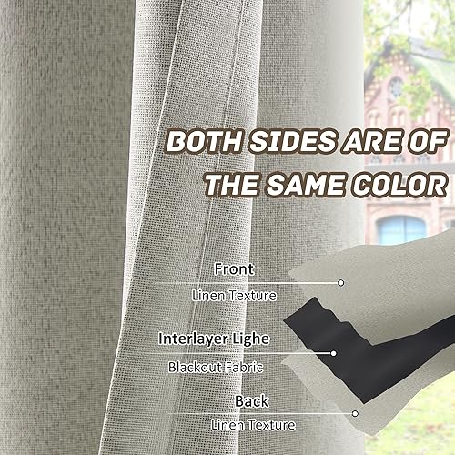 Miniatura 5 de Cortinas texturizadas de lino 100% opacas de 84 pulgadas de largo, juego de 2 paneles para sala de estar, dormitorio, cortinas opacas con ojales en