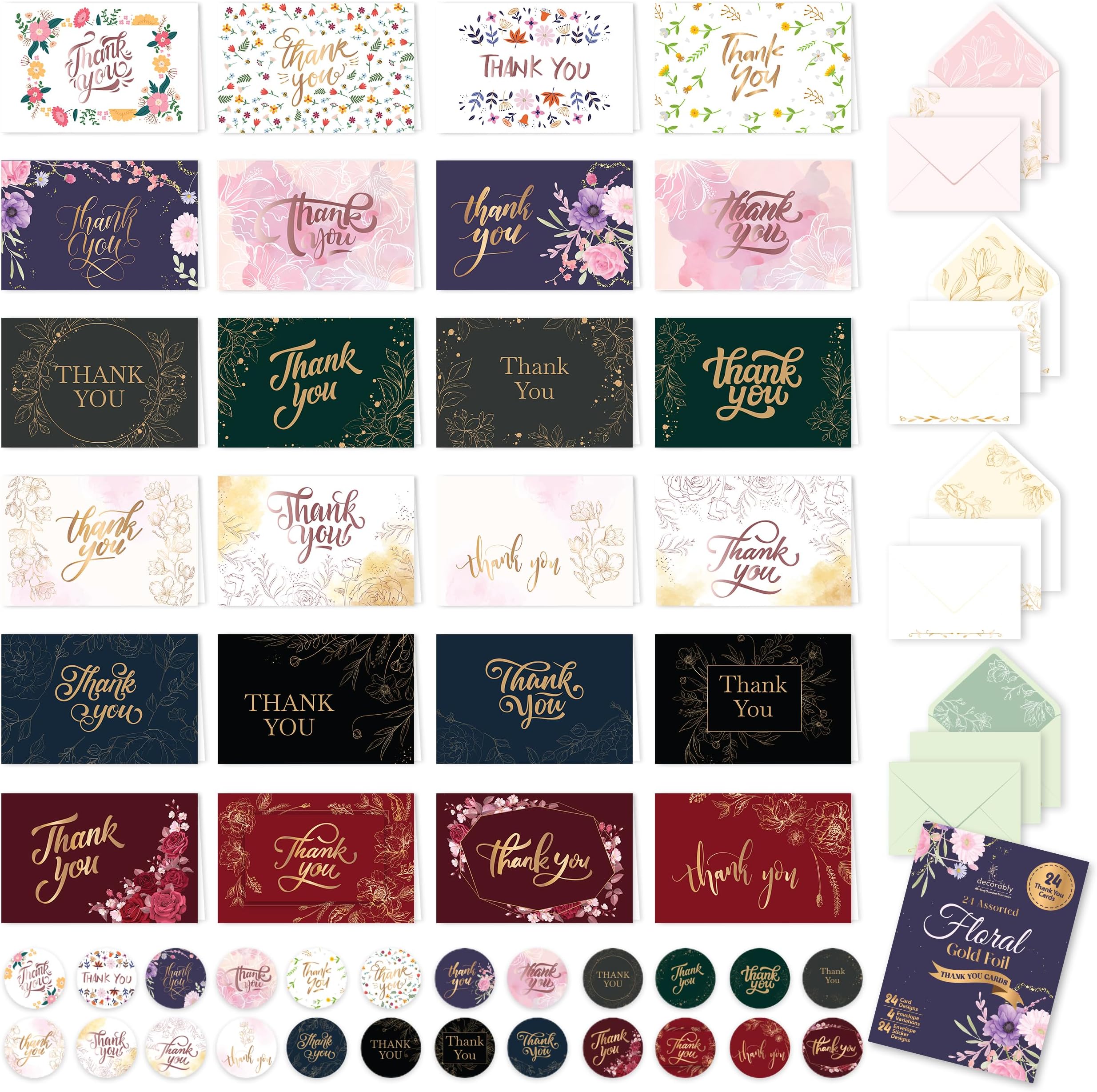 24 Pack Gold Foiled Purple Thank You Cards with Envelopes