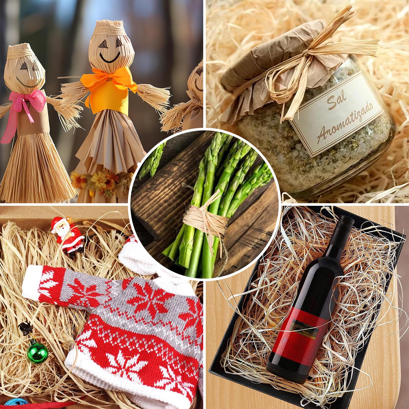 Aililong Raffia Hilo de Rafia para Crochet, 6 Piezas 300g Cinta Cuerda Natural Manualidades DIY, Atar Floristas Jardín - Flexible y Ecológico