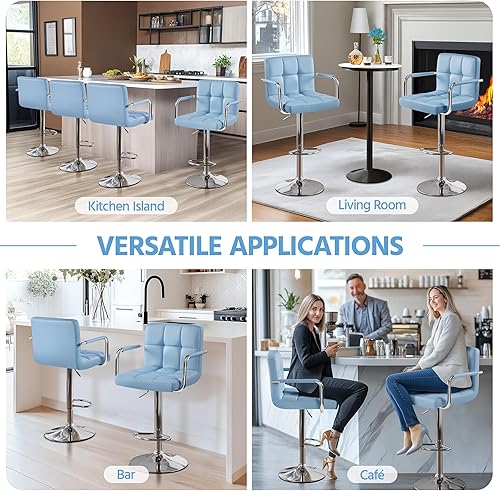 Miniatura 35 de Yaheetech Juego de 2 taburetes de bar ajustables de piel sintética, taburetes de mostrador modernos con respaldo y reposapiés, taburetes de bar