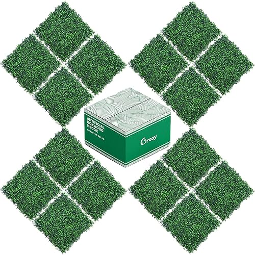 20"x20" Grass Wall,16PCS Artificial Boxwood Panels Cover 44.4SQFT,4 Layers Plant