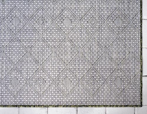 Vista 691 de Unique Loom Alfombra Colección enrejado Marroquí Celosía Transicional Interior y Exterior, Polipropileno Gris carbón/natural