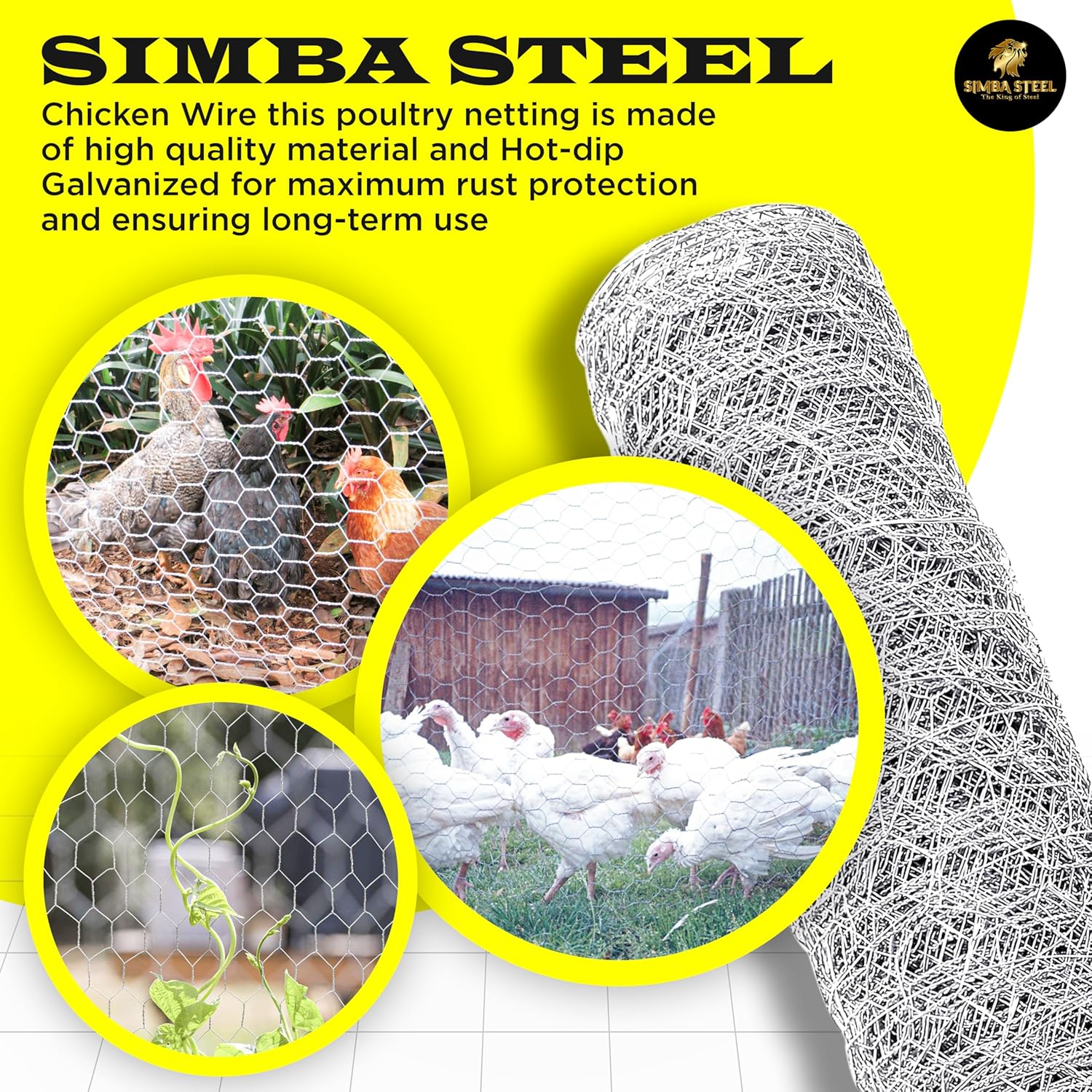 Chicken Wire 24 in x 100 FT x 1” Mesh x 20GA | Poultry Wire Netting | Hot Dipped Galvanised | Hexagonal Galvanized Mesh for Chicken Coop, Rabbit Fence (PM 24 x 100)