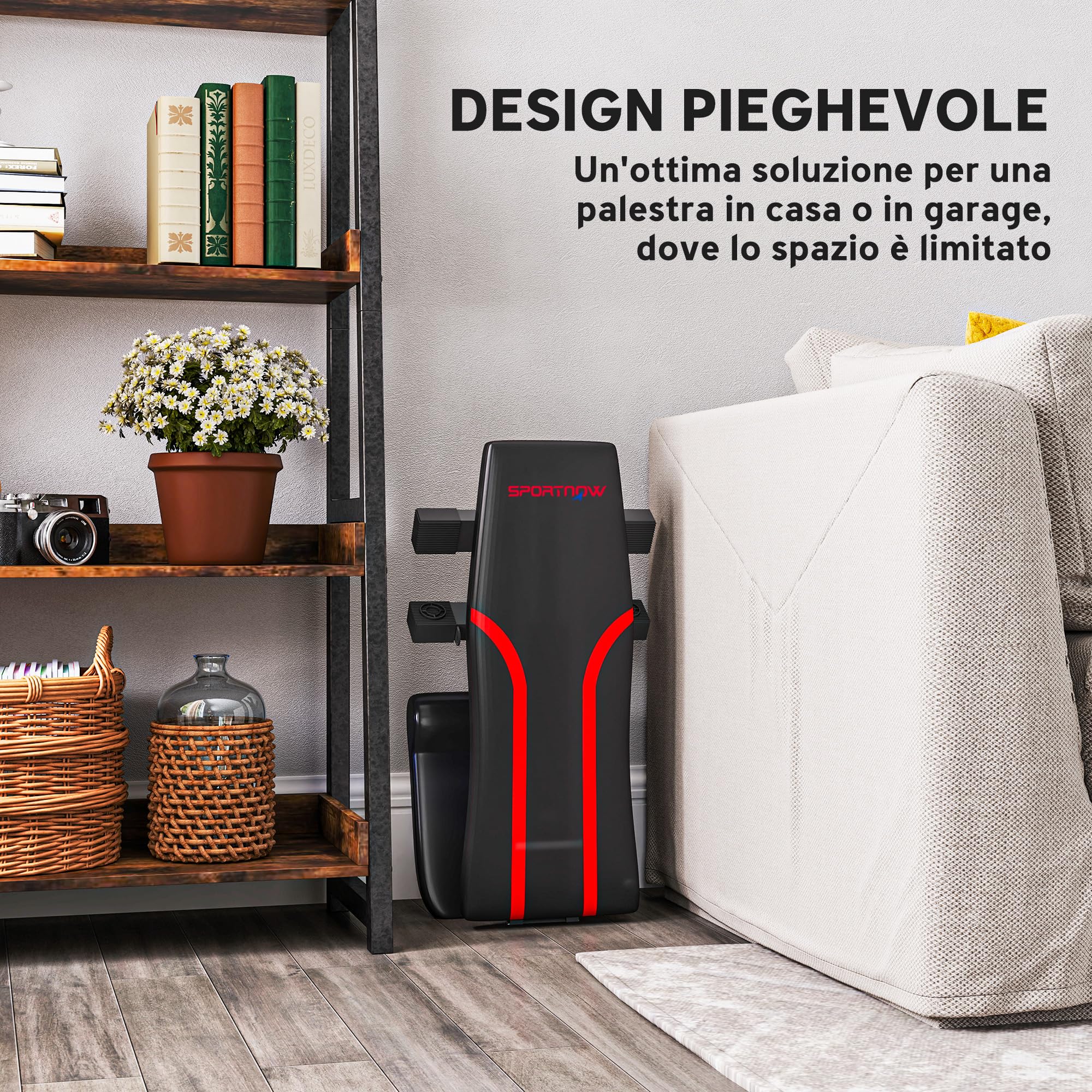 SPORTNOW Panca Palestra Pieghevole, Panca Addominali Multifunzione Inclinabile con Schienale e Seduta Regolabili, per Allenamento Palestra Casa, Nero