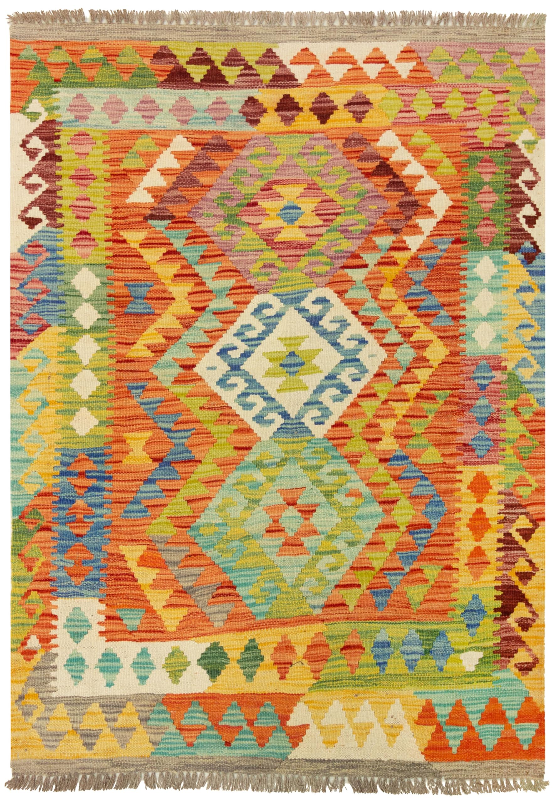 Tapis Kilim 100 % laine 150 x 101 cm, fait à la main, pièce unique style Herat Boho multicolore, tissu plat, tapis d'entrée et chambre