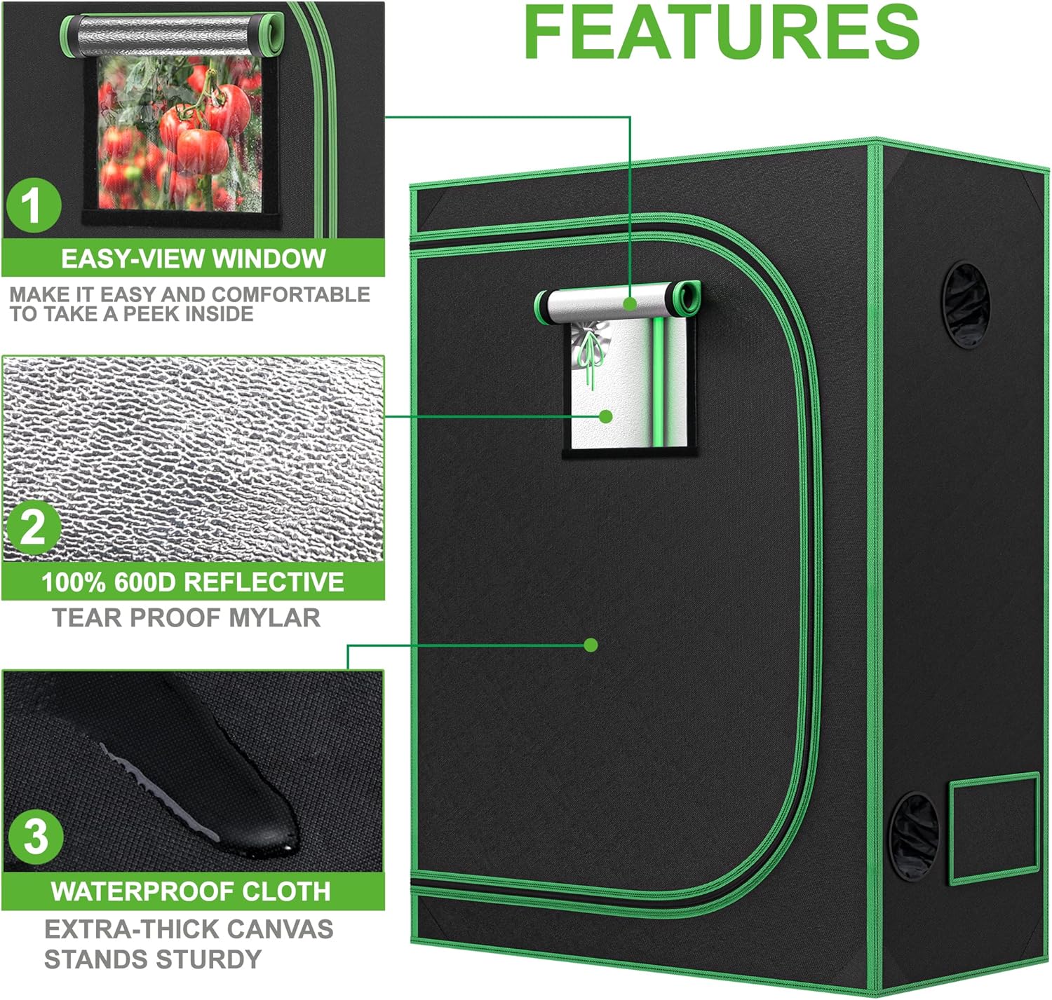 JupiterForce 2x4 Grow Tent with Observation Window and Floor Tray, High Reflective Mylar Hydroponic Grow Tents Indoor Grow Room for Home, Plant Growing, Black, 24"x 48"x 60"