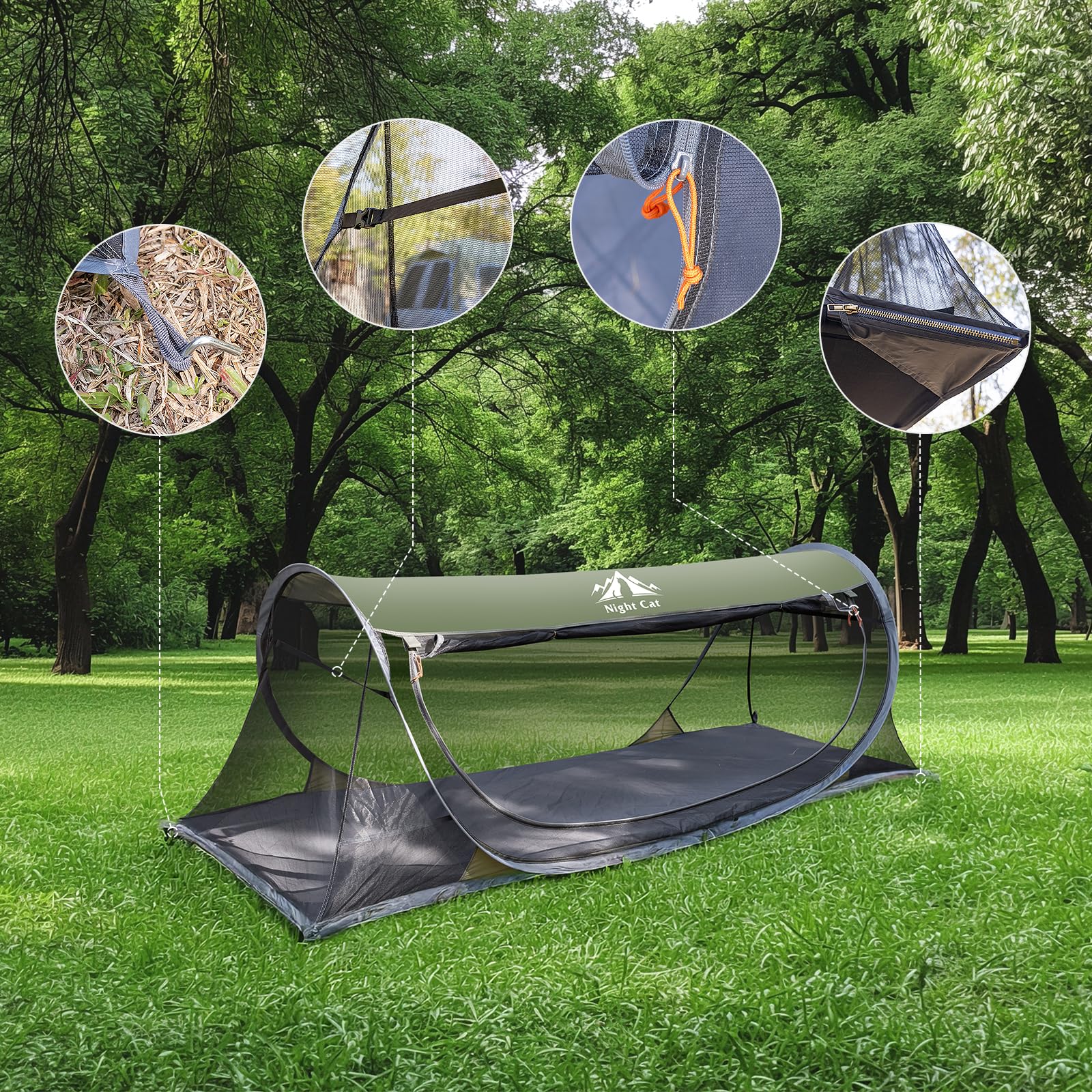 Night Cat Mosquitera Plegable 1 Persona para Trekking Camping