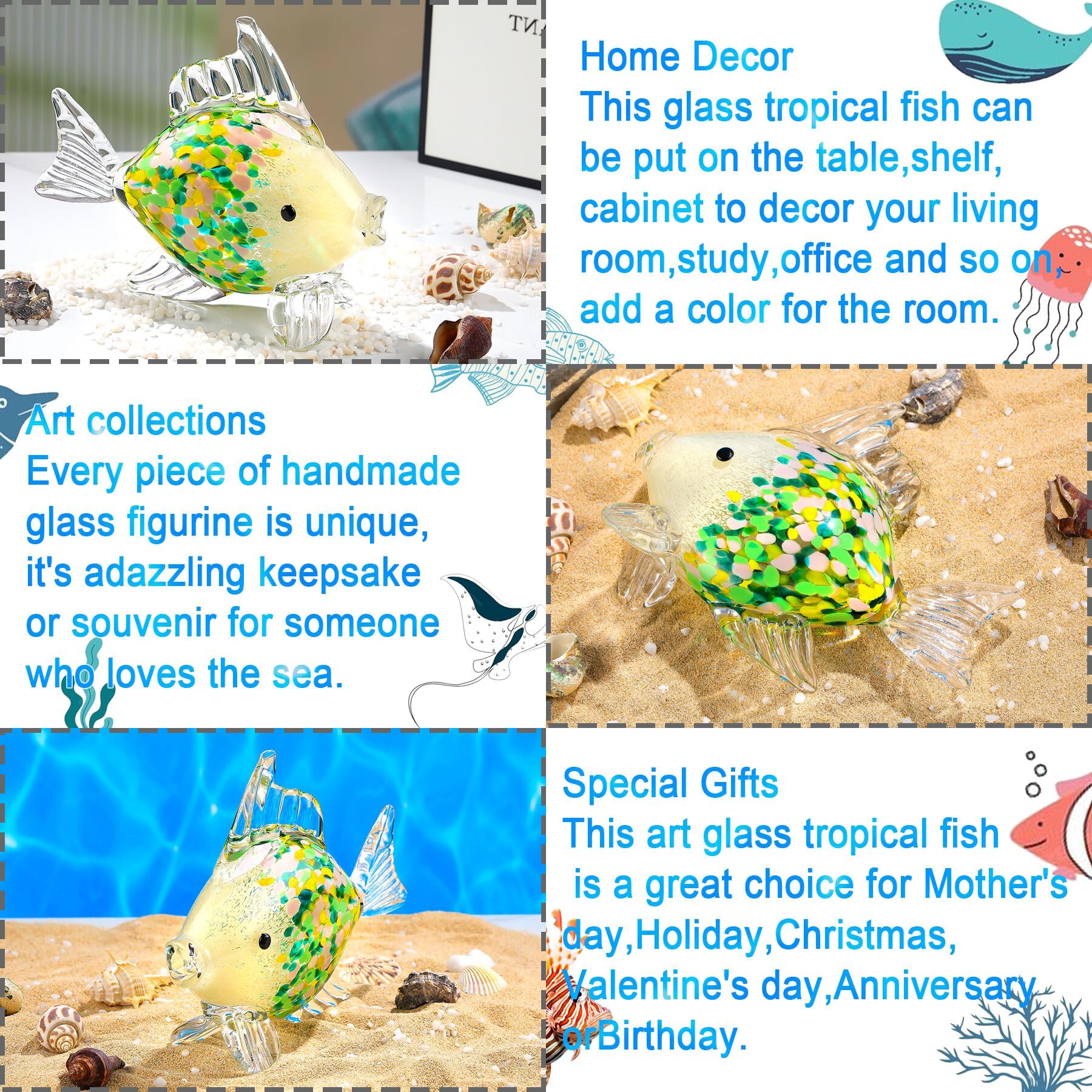 Amazon.co.jp: Ornalrist吹きガラス魚手作り像 リビングルーム用