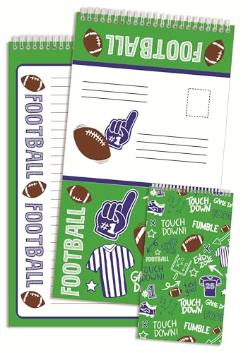 Image of iscream + Corey Paige Designs Fold and Send Boys Stationery Set - Football | 40 Pack, Fun Print, Spiral Bound, Large 10.5 inch x 5.75 inch Cards, Coordinating Sticker Sheets, Fold and Send, Summer Camp Ready