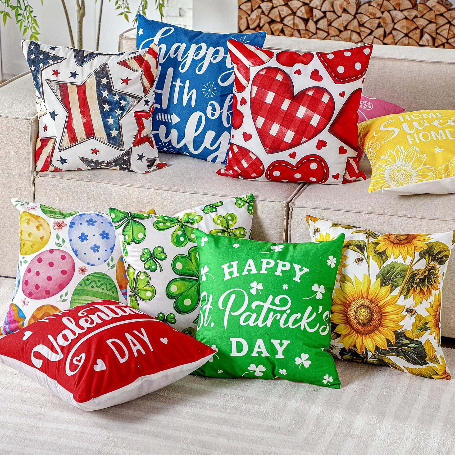 20 Pcs Holiday Pillow Covers 18 x 18 Inch Seasonal Throw Pillow Covers Fall Halloween Decorative Pillowcase Pumpkin Ghost Pillowcase Cushion Case for Farmhouse Home Couch Sofa Decor