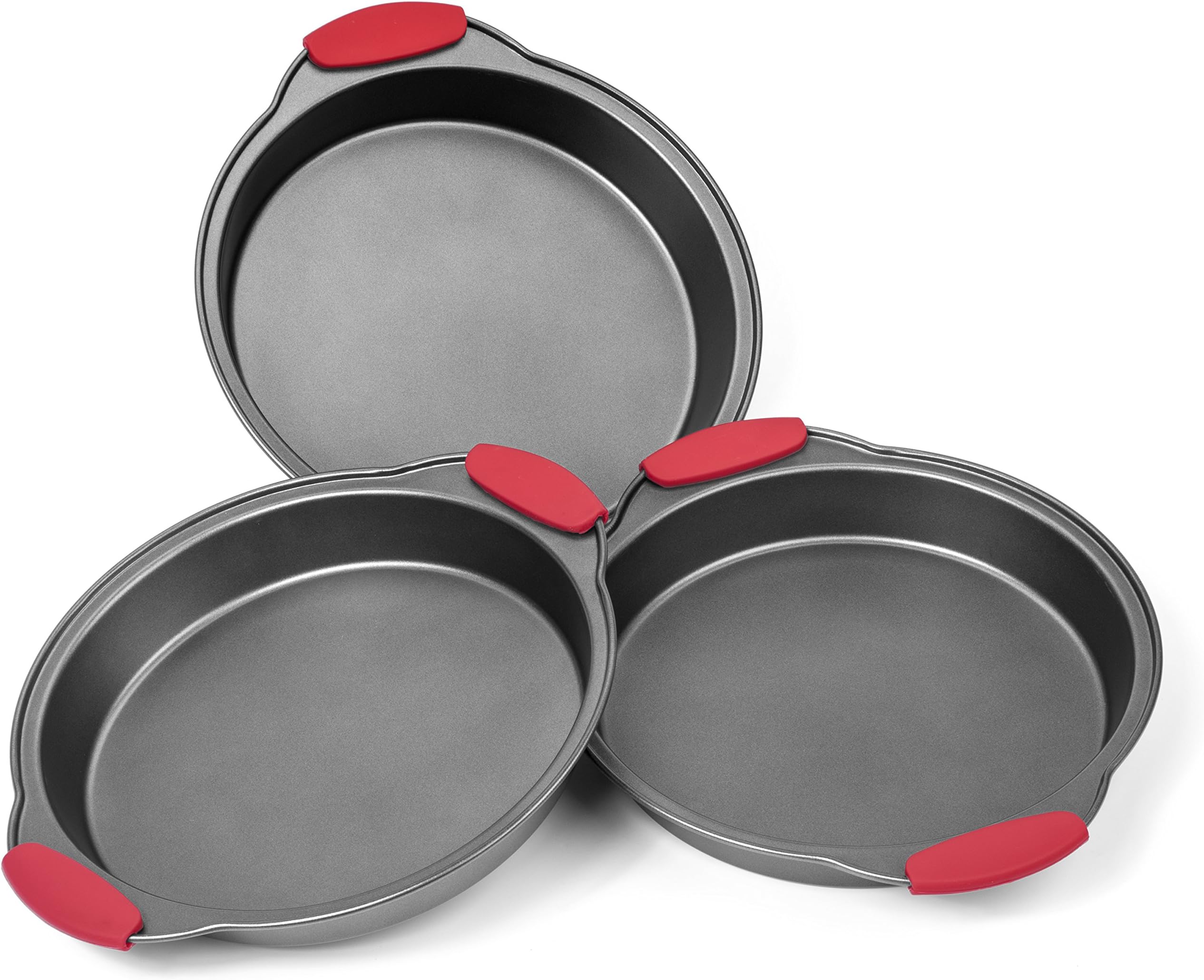 Elite Bakeware 3 Piece NonStick Cake Pans Set with Silicone Handles - Easy Release Non Stick Coating - Wide Round Ends For Easy Handling - Commercial Grade Baking Pans For All Cakes