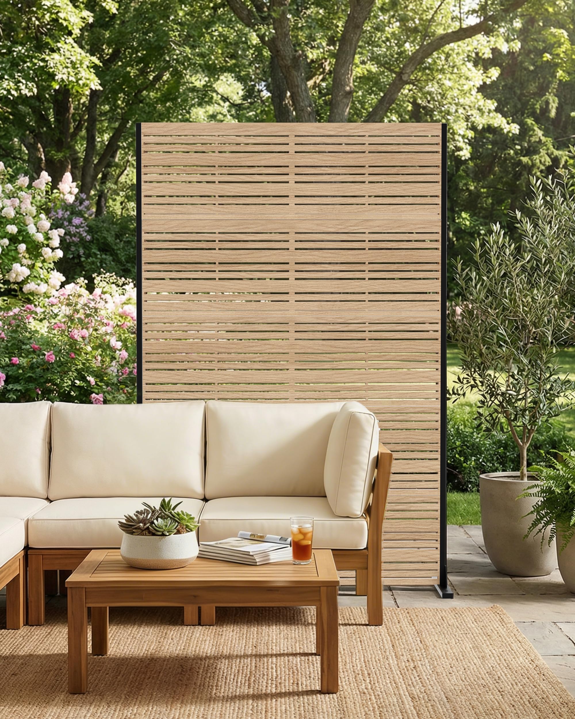 Brise-Vue pour Jardin, Balcon, terrasse et fenêtre, Paravent extérieur en métal 183 cm, résistant aux intempéries et autoportant avec ancrages au Sol, thermolaqué et antirouille