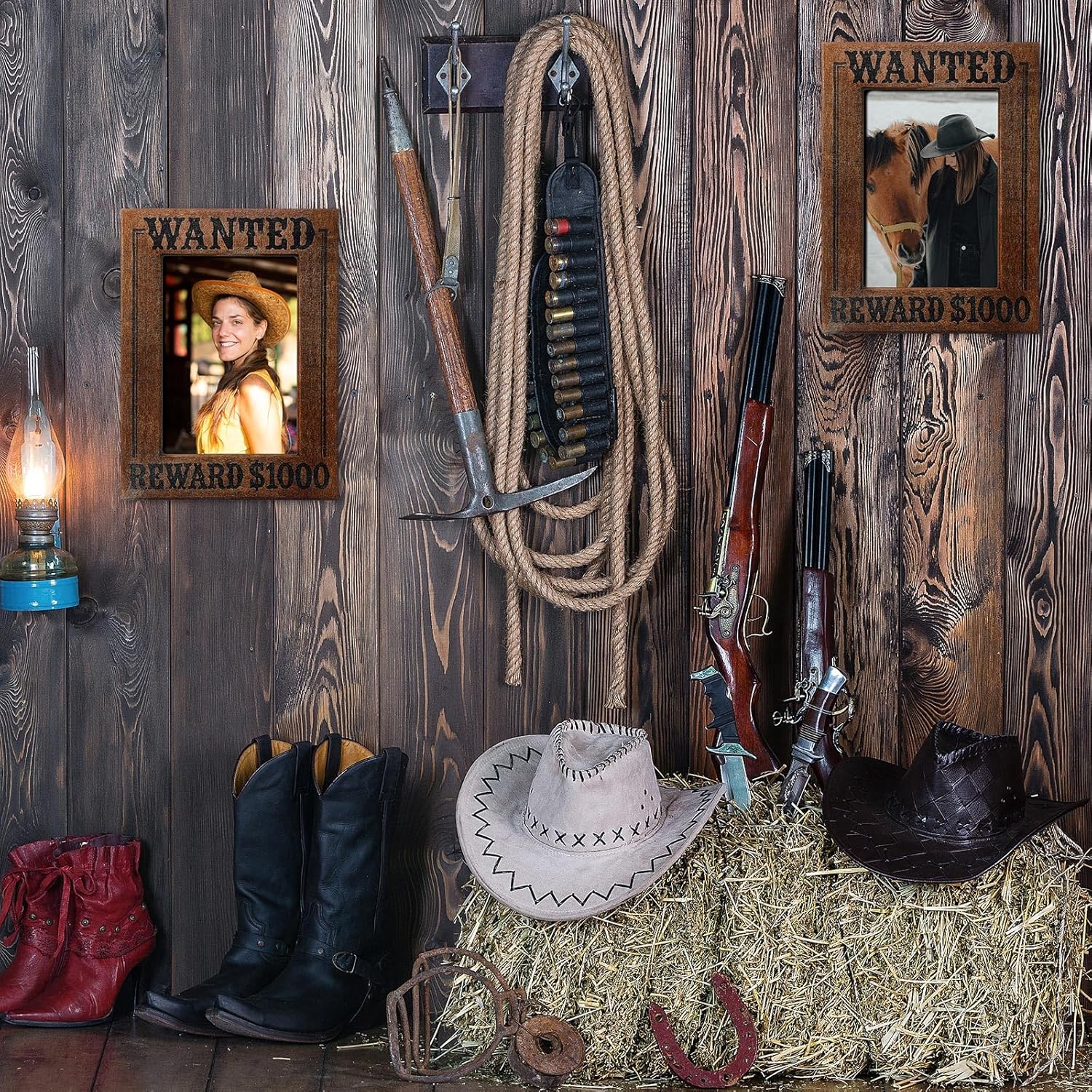 AceOrbit 6 Pcs Western Wanted Picture Frame Rustic Wood Photo Frame Fit 4 x 6 Inch Picture with Clear Acrylic Cool Handicrafts Tabletop or Wall Mounting Great for Display for Farmhouse Home Decor