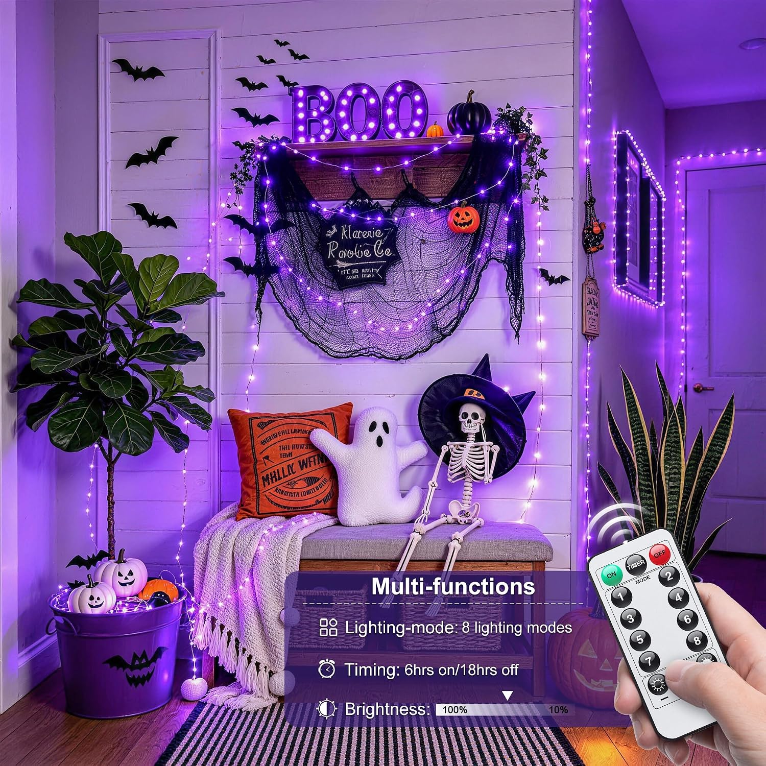 JMEXSUSS 2 Pack Halloween Fairy Lights Battery Operated, Total 200 LED 66ft image 5