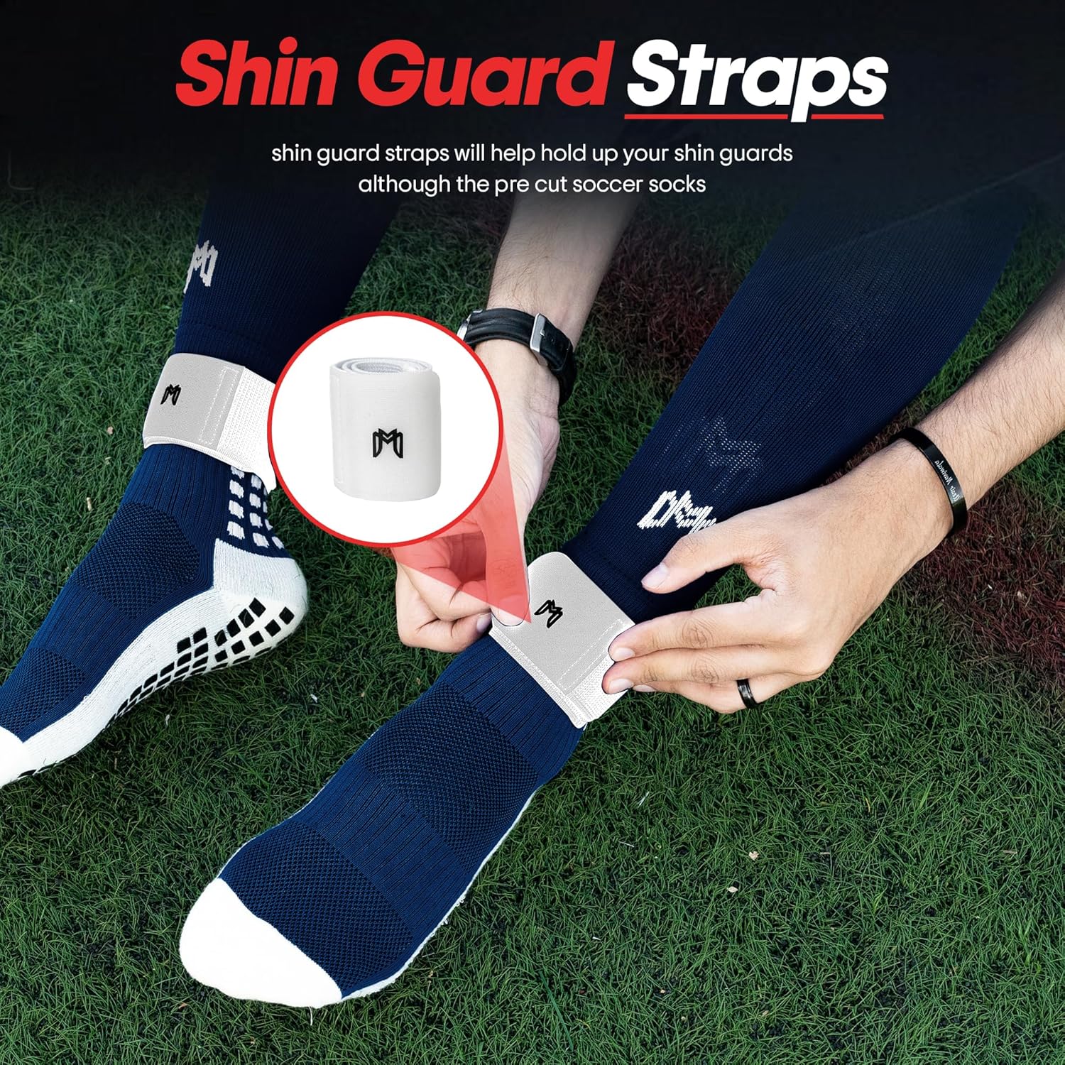 MediCaptain Soccer Grip Socks, Shin Guards, Pre Cut Sock Sleeves, and Guard Straps Bundle Pack - Essential Equipment for Soccer Players - for Mens, Women, Youth, Size 7 to 12 US Men Shoe Size