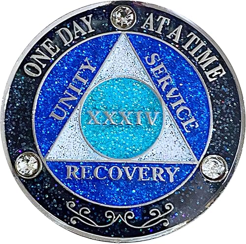 Vista 27 de (años 1-50) AA 17 años de cristales y medallón de purpurina, chapado en color plateado, arco iris negro, purpurina azul y tres cristales