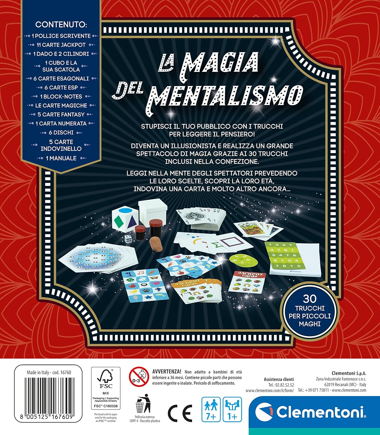 Clementoni - The magic of mentalism, 30 tricks for small magicians, magic games for children over 7 years old, to learn to read in the minds of the spectators, made in Italy, language