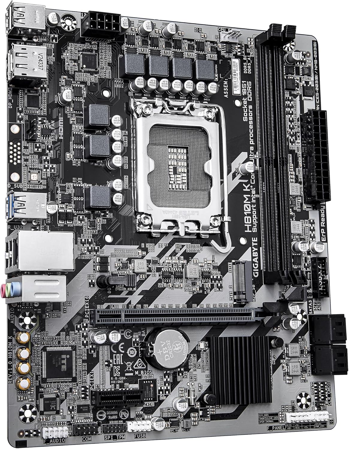 GIGABYTE H810M K Motherboard - Intel Core Ultra (Series 2) CPUs, 3+1+2 Phases VRM, up to 6400MHz DDR5, 1xPCIe 4.0 M.2, 1GbE LAN, USB 3.2 Gen 1