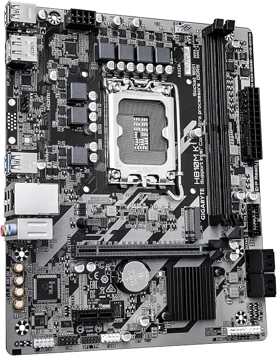 GIGABYTE H810M K Anakart – Intel Core Ultra (Seri 2) İşlemciler, 3+1+2 Faz VRM, 6400 MHz'e kadar DDR5, 1 x M.2 PCIe 4.0, 1 GbE LAN, USB 3.2 Gen 1