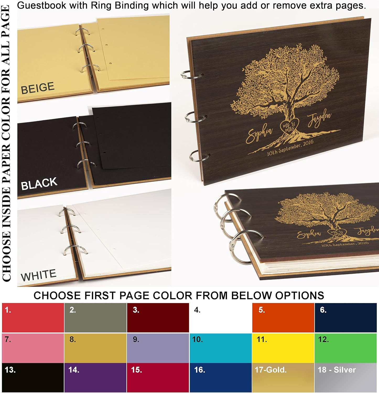 Darling Souvenir Personalized Engraved Laser Cut Wedding Guest Book Wooden Cover Sign-in Book Registry Guestbook Scrapbook-7D