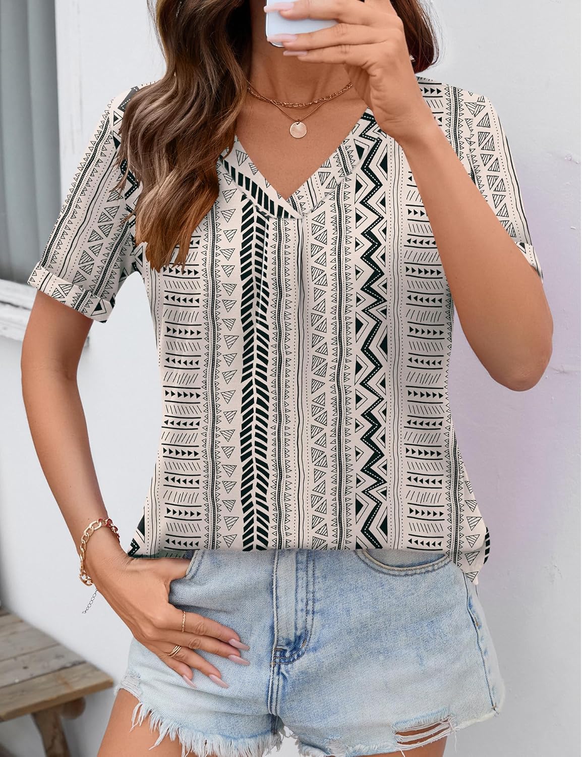 AKEWEI Womens Tops Short Sleeve Shirts for Women V Neck Business Casual Tunic Spring Fashion Clothes 2026 - Image 3