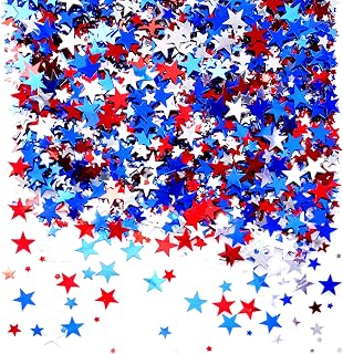Independence National Day Patriotic Party Confetti - Twinkle Stars Metallic Table Scatter Confetti Sequins 4th of July Presidents Day Birthday Party Sprinkles Confetti Decorations, 60g