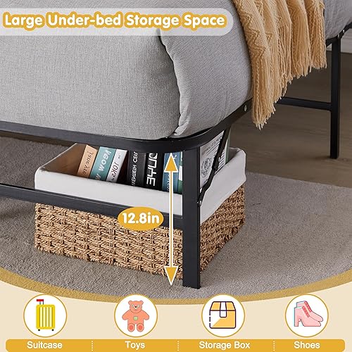 Miniatura 6 de VECELO Base de cama plegable de metal de 14 pulgadas de alto, no requiere herramientas, base de colchón de plataforma soporta hasta 660 libras,