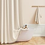 BTTN Rideaux de douche Boho Farmhouse, Linge Rustique de douche à rayures Bohemian Set de rideaux de douche avec du Tassel, hydrofuge, moderne Vintage de tissu de pays Rideaux pour salle de bain, crème / beige, 72x72