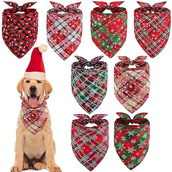 URATOT 8 Pieces Christmas Buffalo Plaid Snowflake Dog Bandanas Triangle Dog Bibs Scarf Accessories for Christmas Costume