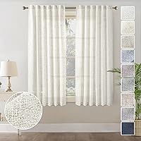 Vista 12 de Cortinas de lino blanco con pestaña trasera de 108 pulgadas de largo, 2 paneles para sala de estar, cortinas de estilo rústico bohemias, filtro