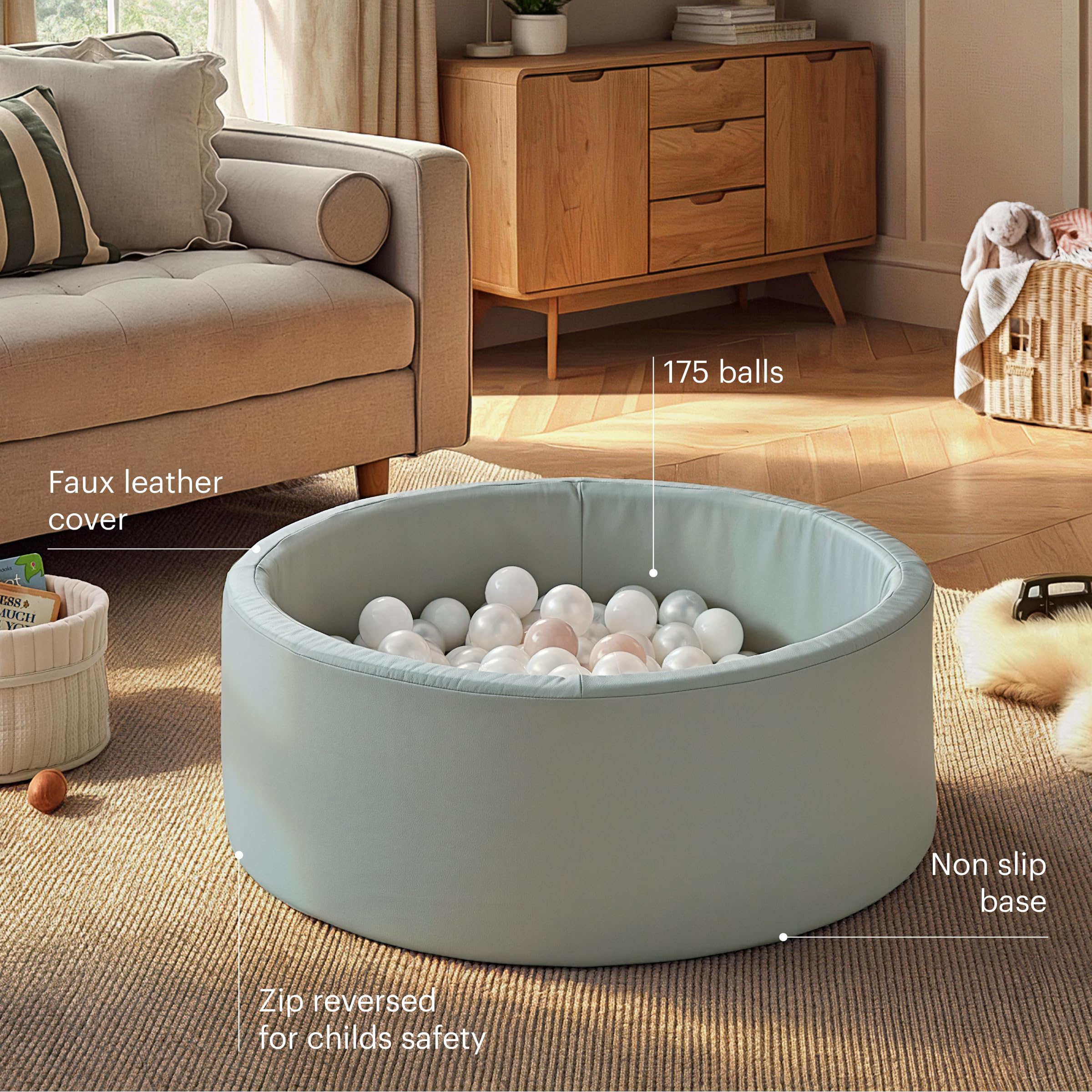 CuddleCo Soft Play Ball Pit con palline in sale marino, incoraggia la fiducia, la coordinazione e il gioco creativo, schiuma leggera, rivestimento in finta pelle lavabile, per lo sviluppo precoce dai