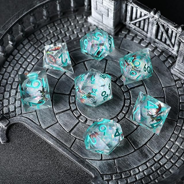 Foto 3 de 6 de Elifel DND Dados con Núcleo Líquido, Poliédricos Borde Afilado Resina Arena Movediza Mazmorras y Dragones