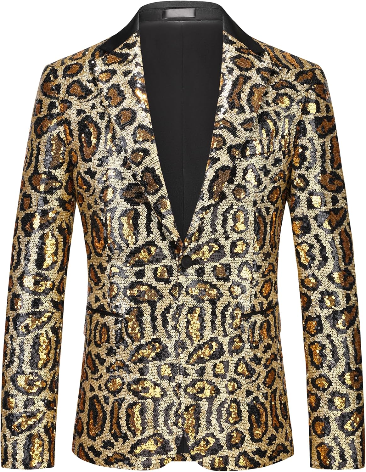 MOGU Men's Sequin Jacket Leopard Print Sparkly Glitter Blazer Shiny Dress Tuxedo Sport Coats for Party Prom Dinner Stage Club