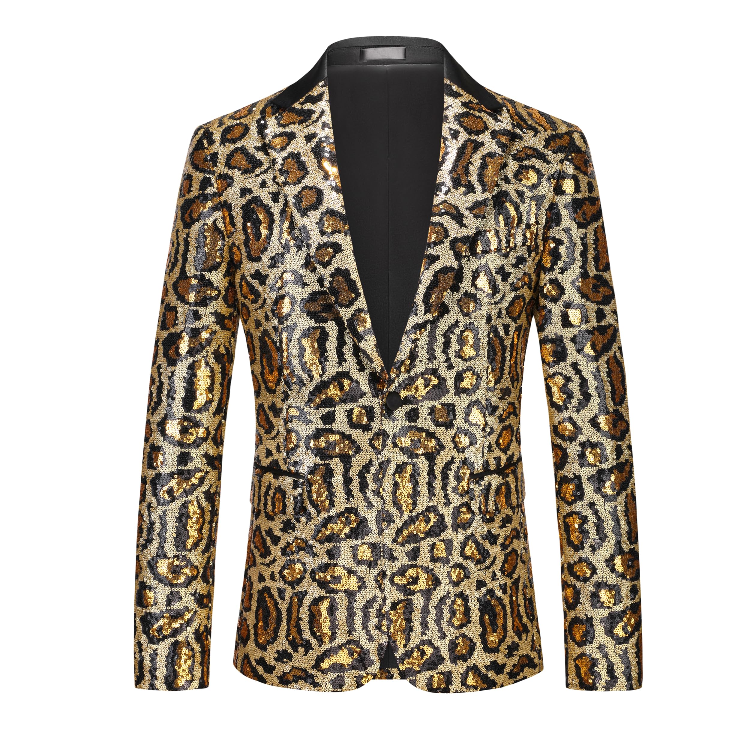 Men's Sequin Jacket Leopard Print Sparkly Glitter Blazer Shiny Dress Tuxedo Sport Coats for Party Prom Dinner Stage Club