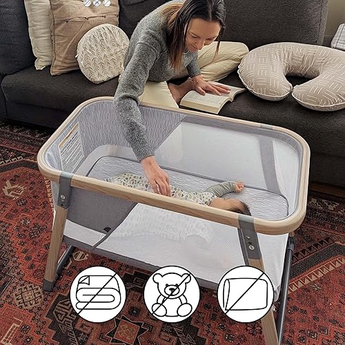 Miniatura 2 de Boppy Cuna portátil para bebé - Cuna de viaje ligera, baja, plegable con lados de malla, antivuelco, 2 fundas de colchón ajustadas personalizadas y