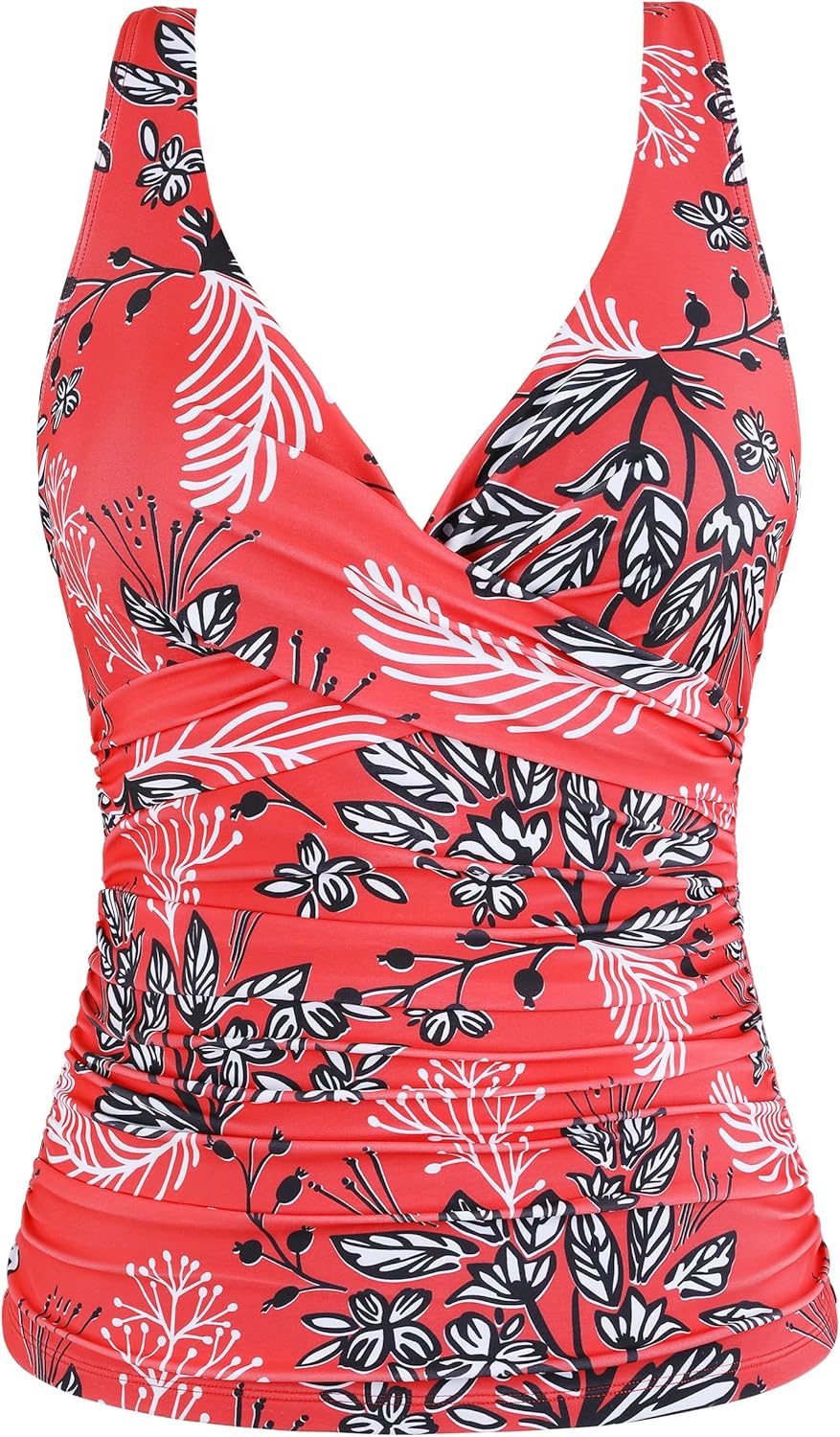 Firpearl Women Underwire Tankini Top Only Twist V Neck Swimsuits for Big Busted Ruched Tummy Control Bathing Suits Top - Image 6