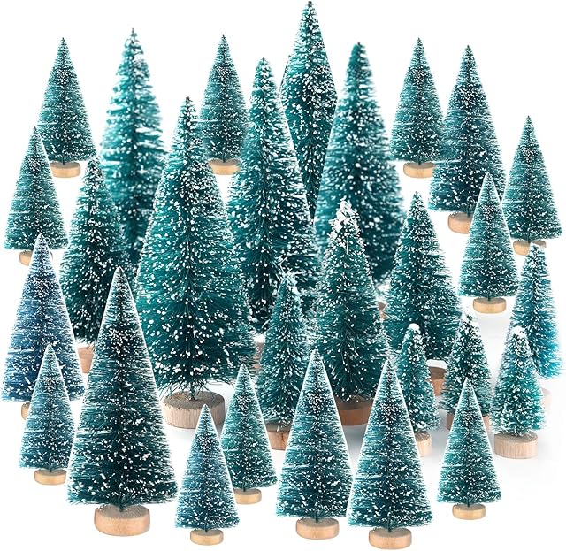 TUPARKA 48Pcs Mini Sisal Christmas Trees Bottle Brush Trees Tabletop Trees Diorama Trees for Christmas Party Home Decoration