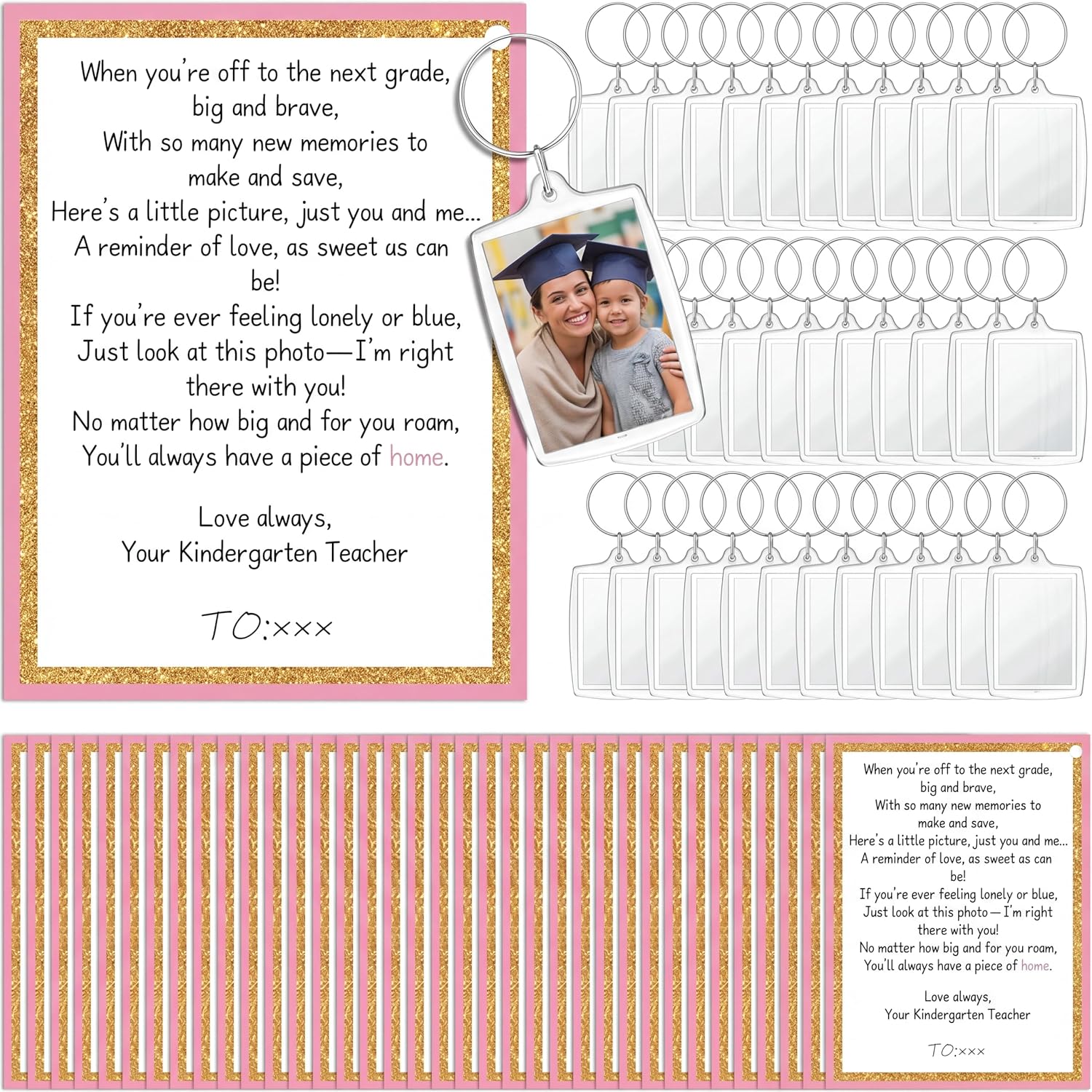 36 Sets End of Year Student Gifts from Teacher Perschool Graduation Gift Includes 36 Photo Frame Keychains and 36 Poem Cards for Students