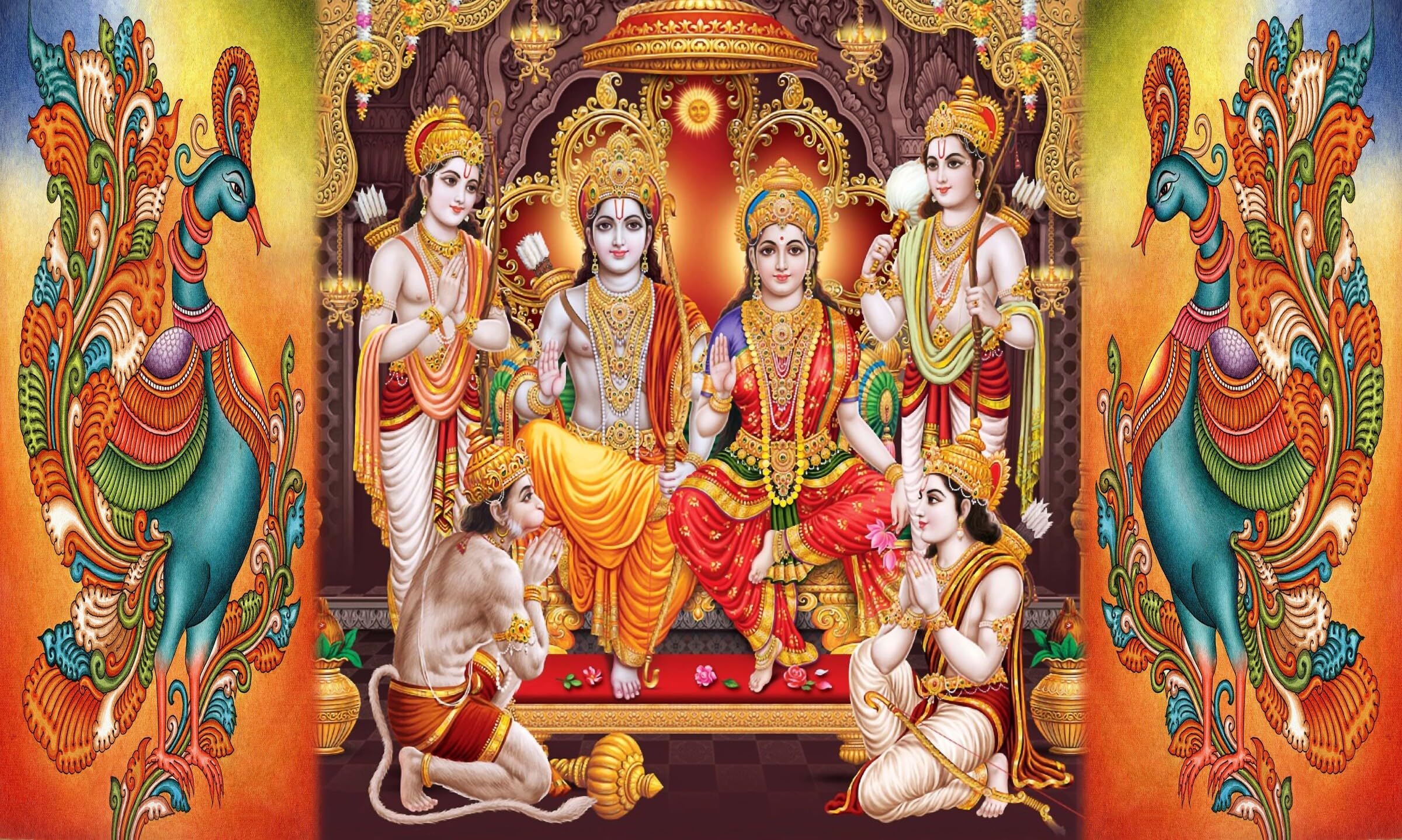 Backdropon Lord Shree Ram Parivar Design Backdrop Cloth for Pooja Decoration Traditional/Background Curtain Cloth for Festival Size 3 Feet Height and 5 Feet Width(3 * 5)-picture-37