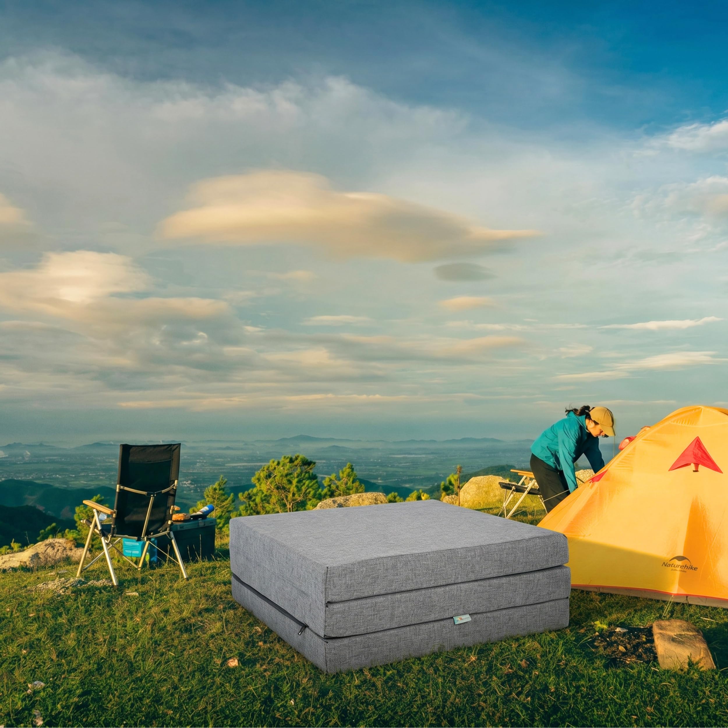 FORTISLINE Materasso pieghevole – 3 pezzi – Materasso pieghevole per ospiti – Materasso per camper con rivestimento esterno impermeabile – Materasso a cubo – Letto per ospiti – Materasso per roulotte