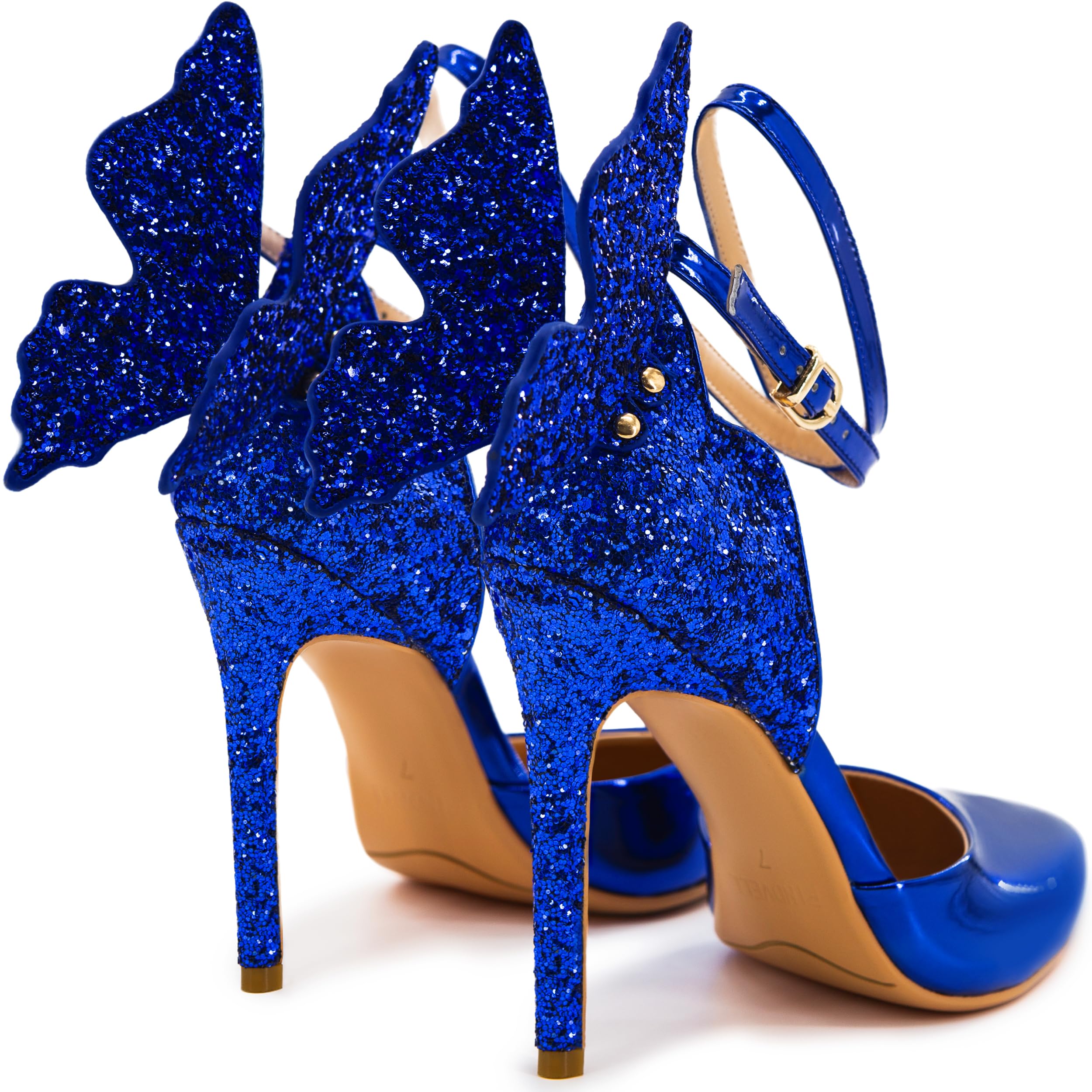 FINDVELL Fashion High Heels Butterfly Back Sexy Stiletto Pumps Closed Toe Sparkly Ankle Strap Heels Sandals Dress Shoes for Women