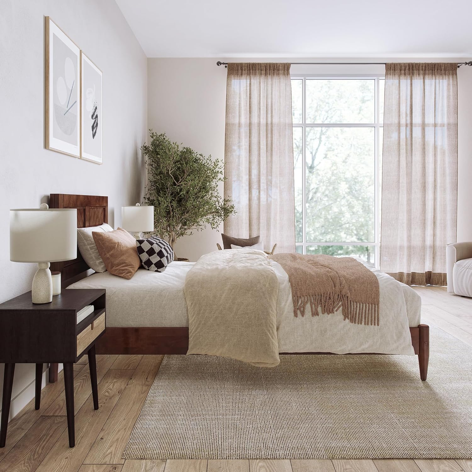 AFI, Berkshire Twin XL Solid Wood Low Profile Platform Bed, Walnut