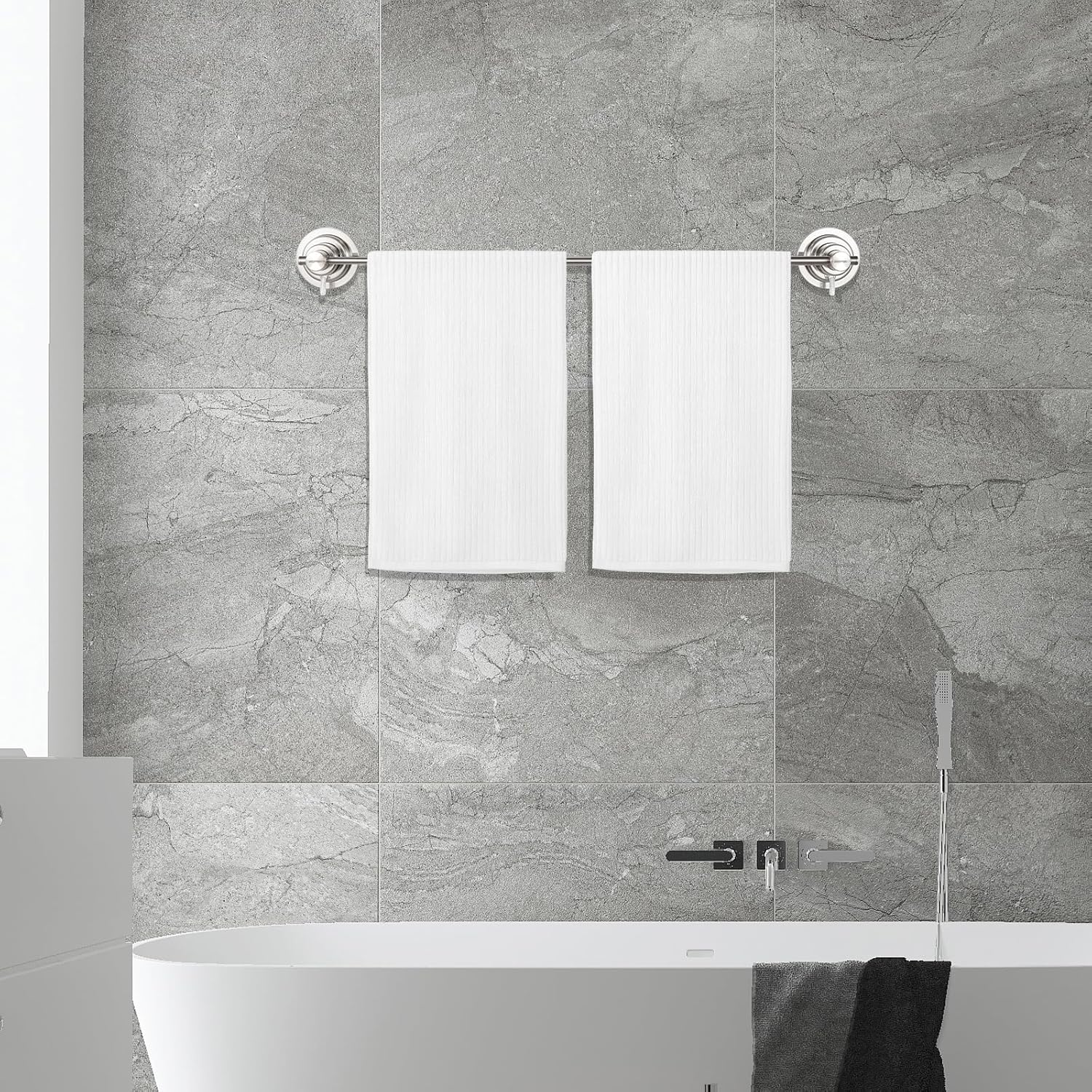 BOPai Extendable Suction Cup Towel Bar 17-28.5", Removeable Shower Door Mat Rod, Brushed Nickel - Image 6