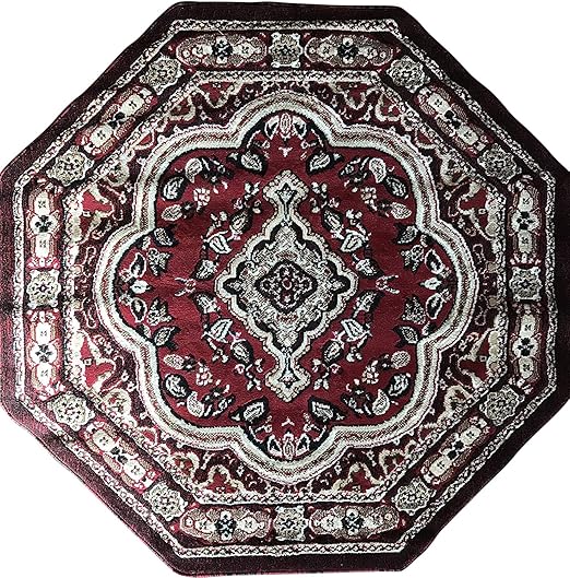 Emirates Traditional Octagon Persian Oriental Rug Red Brown